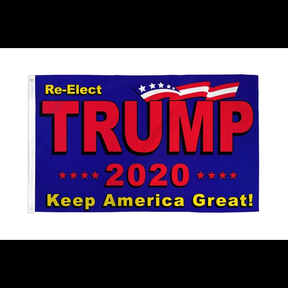 Red lettered Trump 2020 flag